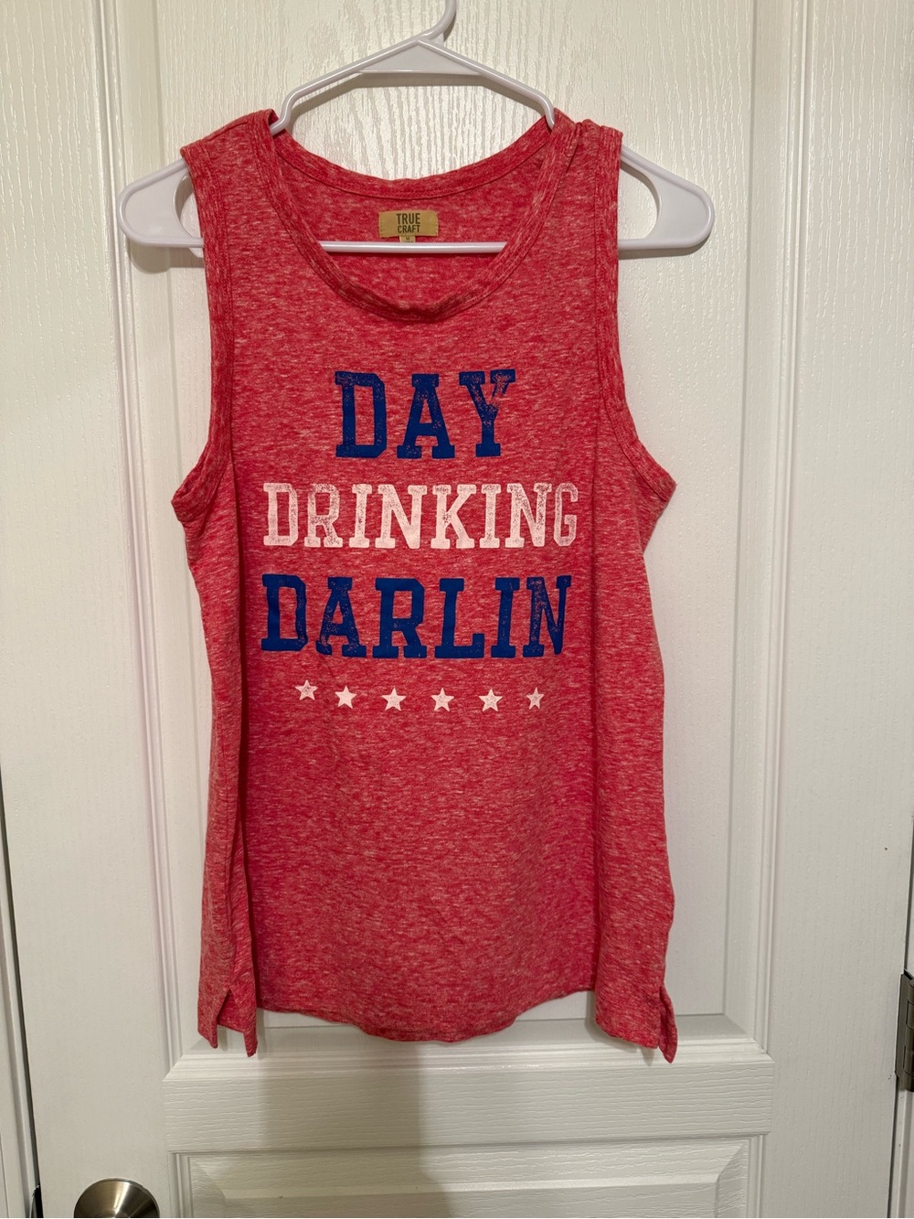 True Craft Red Graphic Tank with Blue and White Lettering